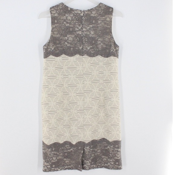 LOFT Petite Lace Shift Dress Sleeveless Scalloped Hem Grey Cream Size 8P - Picture 2 of 6